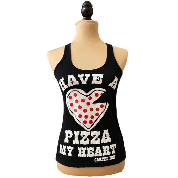 Cartel Ink Graphic Tattoo Pizza Cotton Sleeveless Racer Back Top Size S - Picture 1 of 8